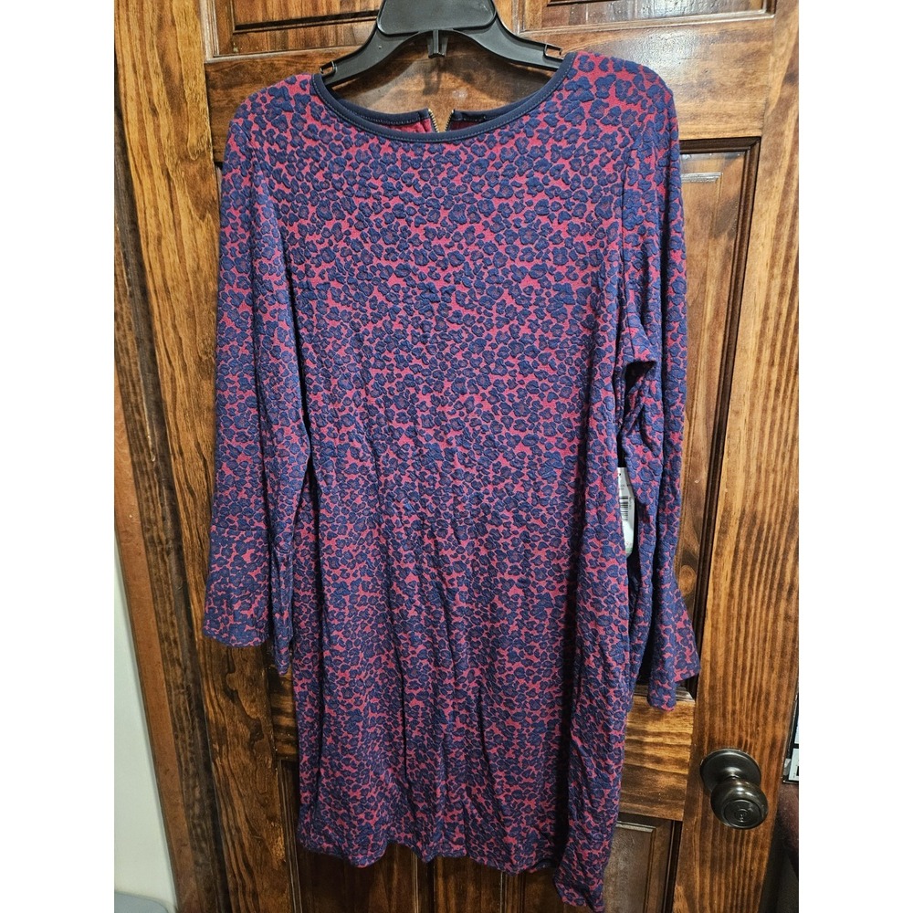 Tiana B Navy Red Leopard Print Bell Sleeve A-Line Dress 88893 Size 16 NWT